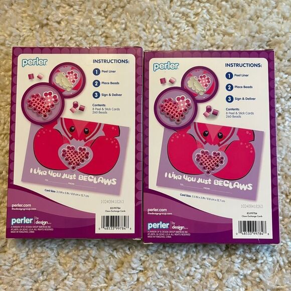 Crab Perler Bead Valentine's Cards - 2 Packs - Picture 2 of 3